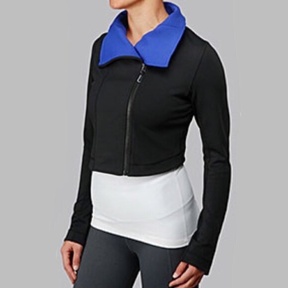 Lululemon Principle Cropped Black & Bold Blue Athletic Jacket 10 - Picture 1 of 6